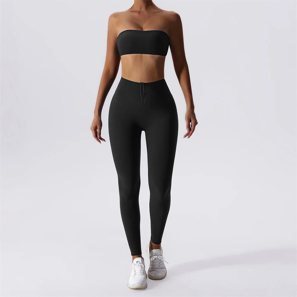 IMIEMIE 1/2PCS Strapless Yoga Set Women Tracksuit Workout Legging Athletic Suit Gym Push Up Legging Fitness Bra Sports Wear Active Wear