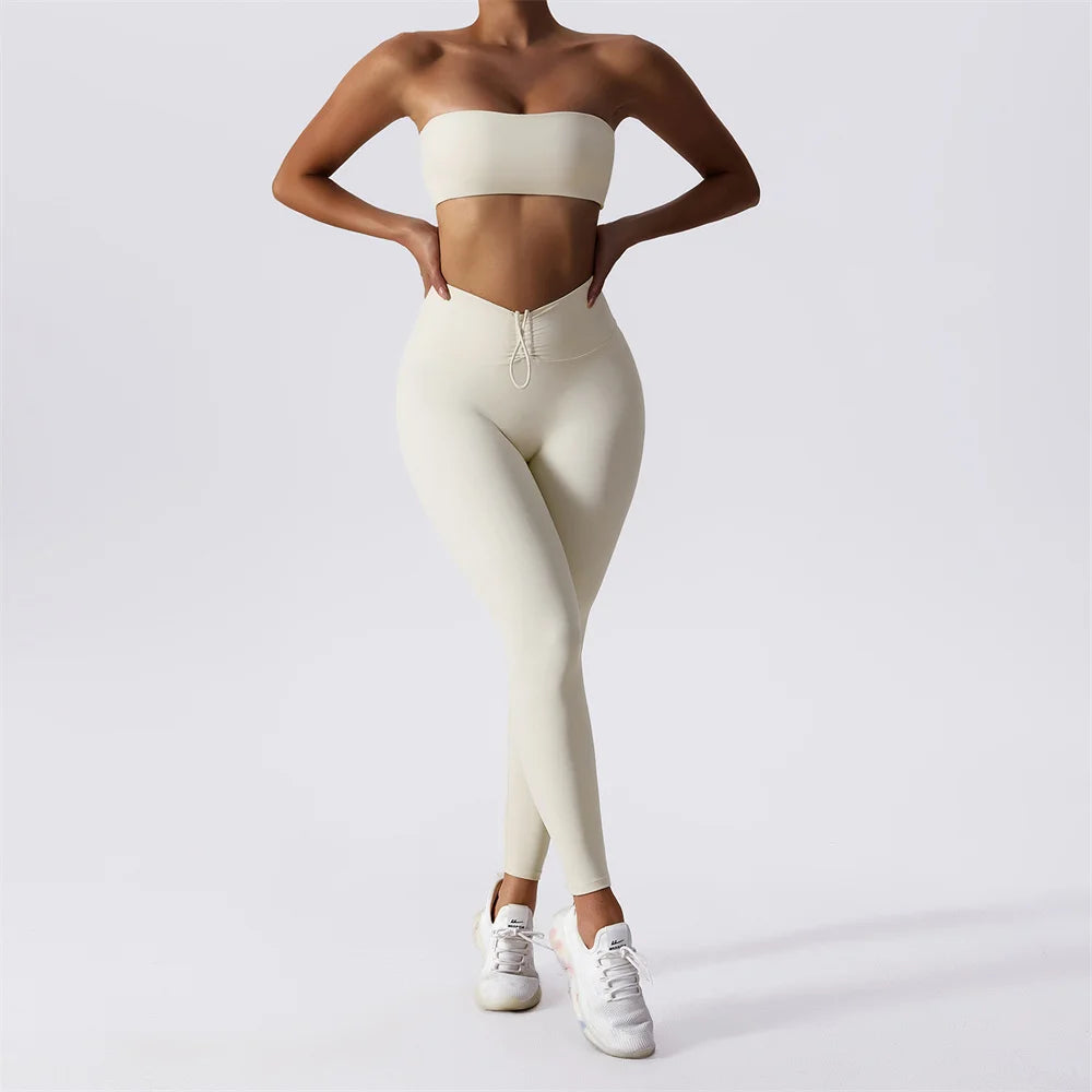 IMIEMIE 1/2PCS Strapless Yoga Set Women Tracksuit Workout Legging Athletic Suit Gym Push Up Legging Fitness Bra Sports Wear Active Wear