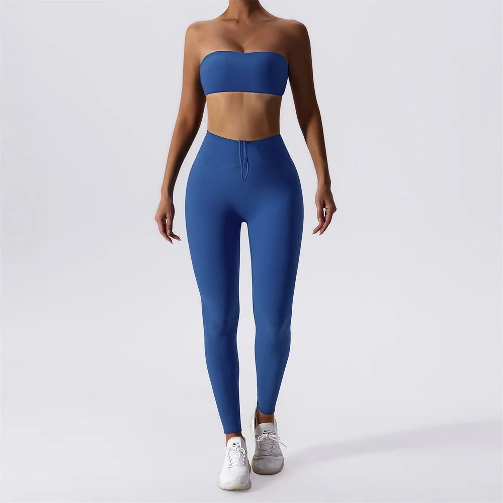 IMIEMIE 1/2PCS Strapless Yoga Set Women Tracksuit Workout Legging Athletic Suit Gym Push Up Legging Fitness Bra Sports Wear Active Wear