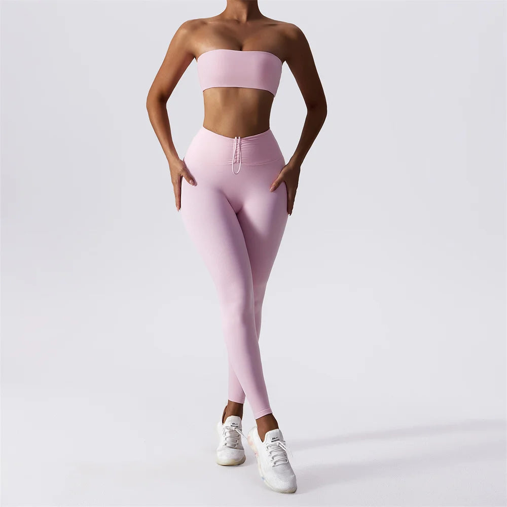 IMIEMIE 1/2PCS Strapless Yoga Set Women Tracksuit Workout Legging Athletic Suit Gym Push Up Legging Fitness Bra Sports Wear Active Wear