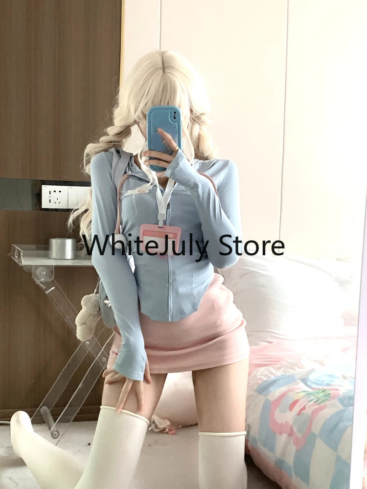 IMIEMIE 2 Piece Skirts Set Women Casual Bodycon Sweatshirts Y2k Crop Tops + Mini Skirts Kawaii Dress Suits Tracksuits Female 2024 Autumn