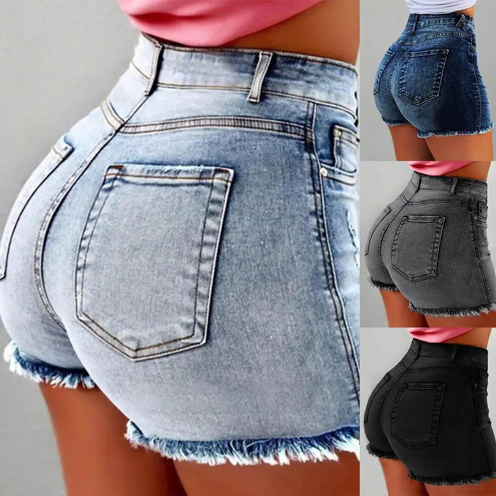 IMIEMIE 2020 Summer Hot Shorts Women Jeans High Waist Denim Shorts Fringe Frayed Ripped Denim Shorts for Women Hot Shorts with Pockets