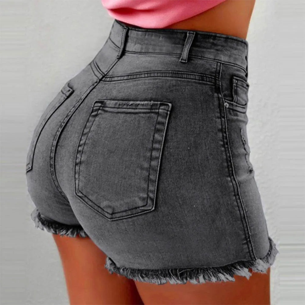 IMIEMIE 2020 Summer Hot Shorts Women Jeans High Waist Denim Shorts Fringe Frayed Ripped Denim Shorts for Women Hot Shorts with Pockets