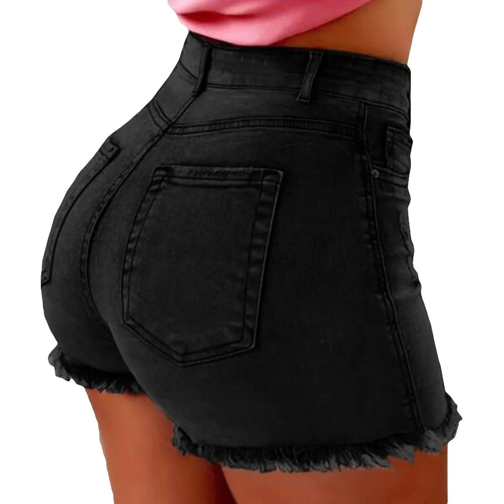 IMIEMIE 2020 Summer Hot Shorts Women Jeans High Waist Denim Shorts Fringe Frayed Ripped Denim Shorts for Women Hot Shorts with Pockets