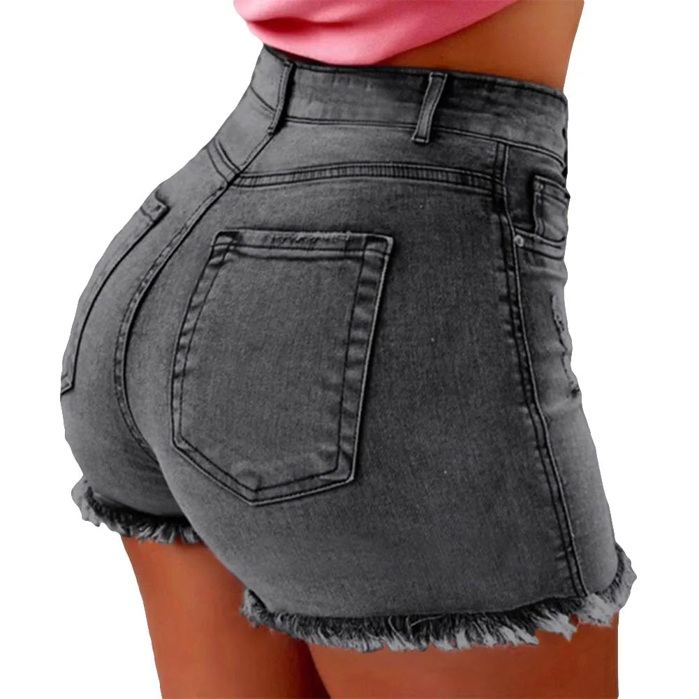 IMIEMIE 2020 Summer Hot Shorts Women Jeans High Waist Denim Shorts Fringe Frayed Ripped Denim Shorts for Women Hot Shorts with Pockets