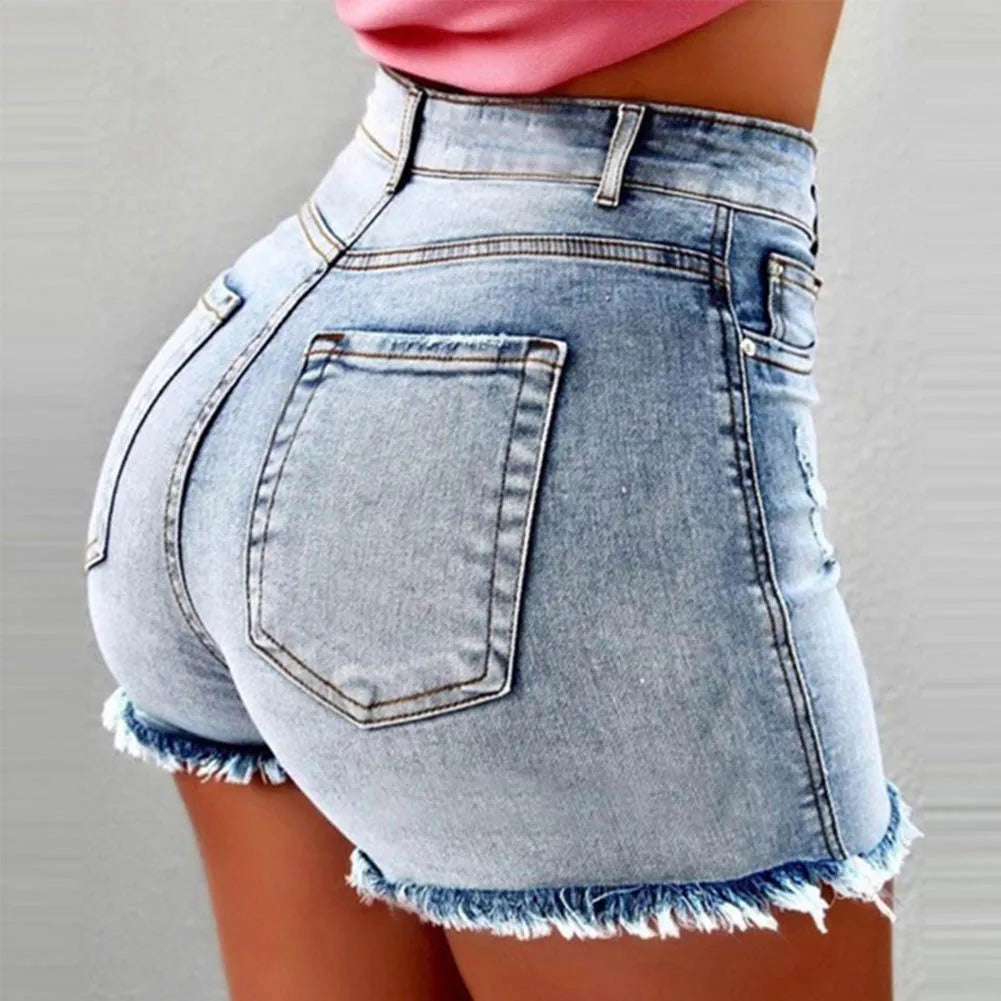 IMIEMIE 2020 Summer Hot Shorts Women Jeans High Waist Denim Shorts Fringe Frayed Ripped Denim Shorts for Women Hot Shorts with Pockets