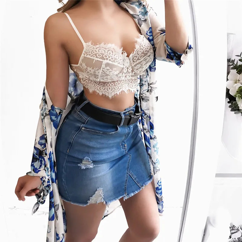 IMIEMIE 2024 New Female Lace Hollow Tanks Camis Bra Underwear Bikini Top Underwear Bralett Lace Strap Wrapped Chest Shirt Top For Women