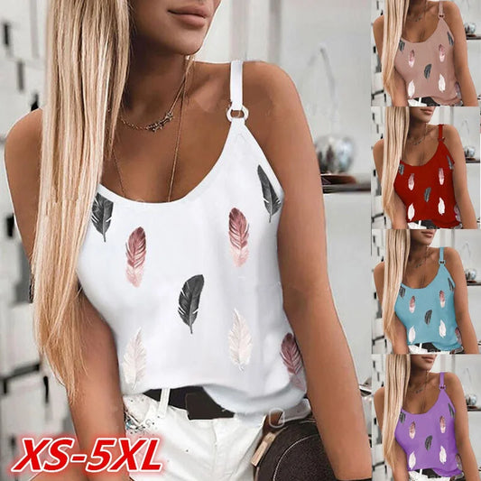 IMIEMIE 2024 Summer Women Wear New Pattern Fashion T-Shirt Summer Casual Feather Print Sleeveless Tank Tops Camisole Coat