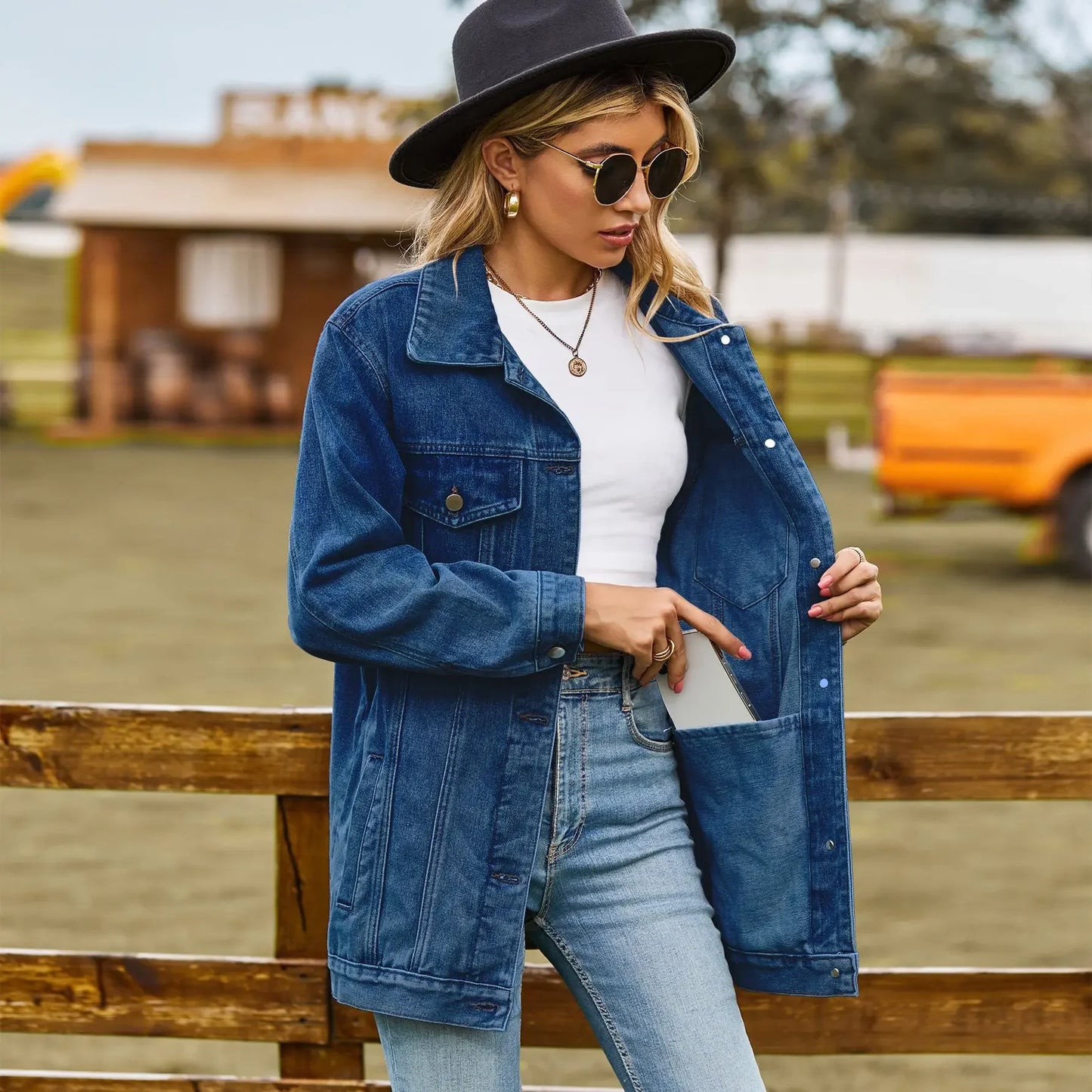 IMIEMIE 2024 Autumn Winter Classic Versatile Denim Jacket for Women Fashion Loose Mid Length Jeans Coat Casual Female Clothing S-2XL