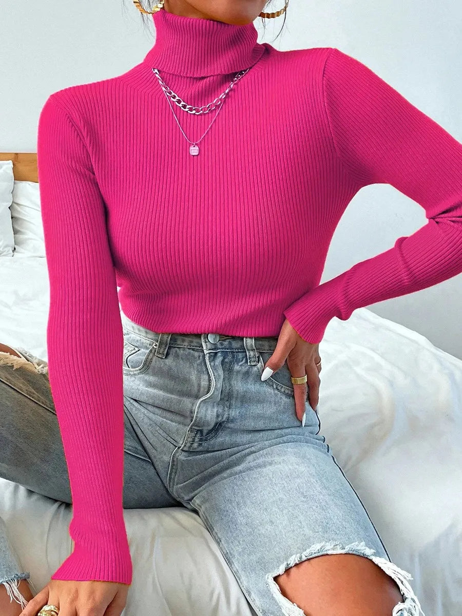 IMIEMIE 2024 Autumn Winter Women Long Sleeve Knit Turtleneck Pulls Sweater Casual Rib Jumper Tops Female Home Pullover Y2K Clothes