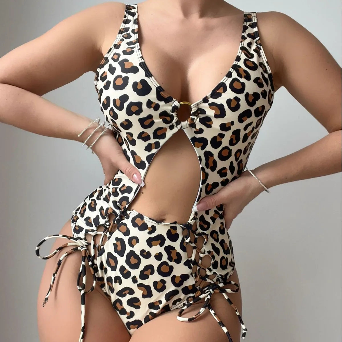 IMIEMIE 2024 European and American Foreign Trade New Sexy Hollow Fashion One-piece Drawstring Swimsuit