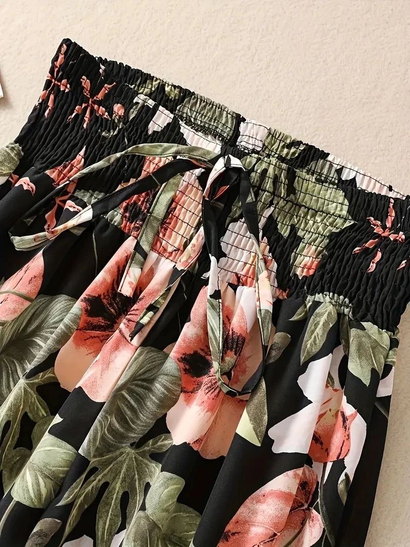 IMIEMIE 2024 Floral Pants Spring and Summer Thin High Waist Slim Ice Silk Stretch Floral straight-leg Women's Pants