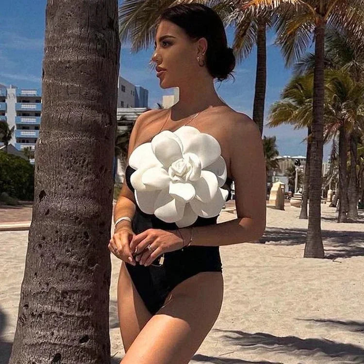 IMIEMIE 2024 Handmade 3D Flower One Shoulder One Piece Swimsuit and Skirt  Clearance Wholesale Bathing Suit Bodysuit Dress