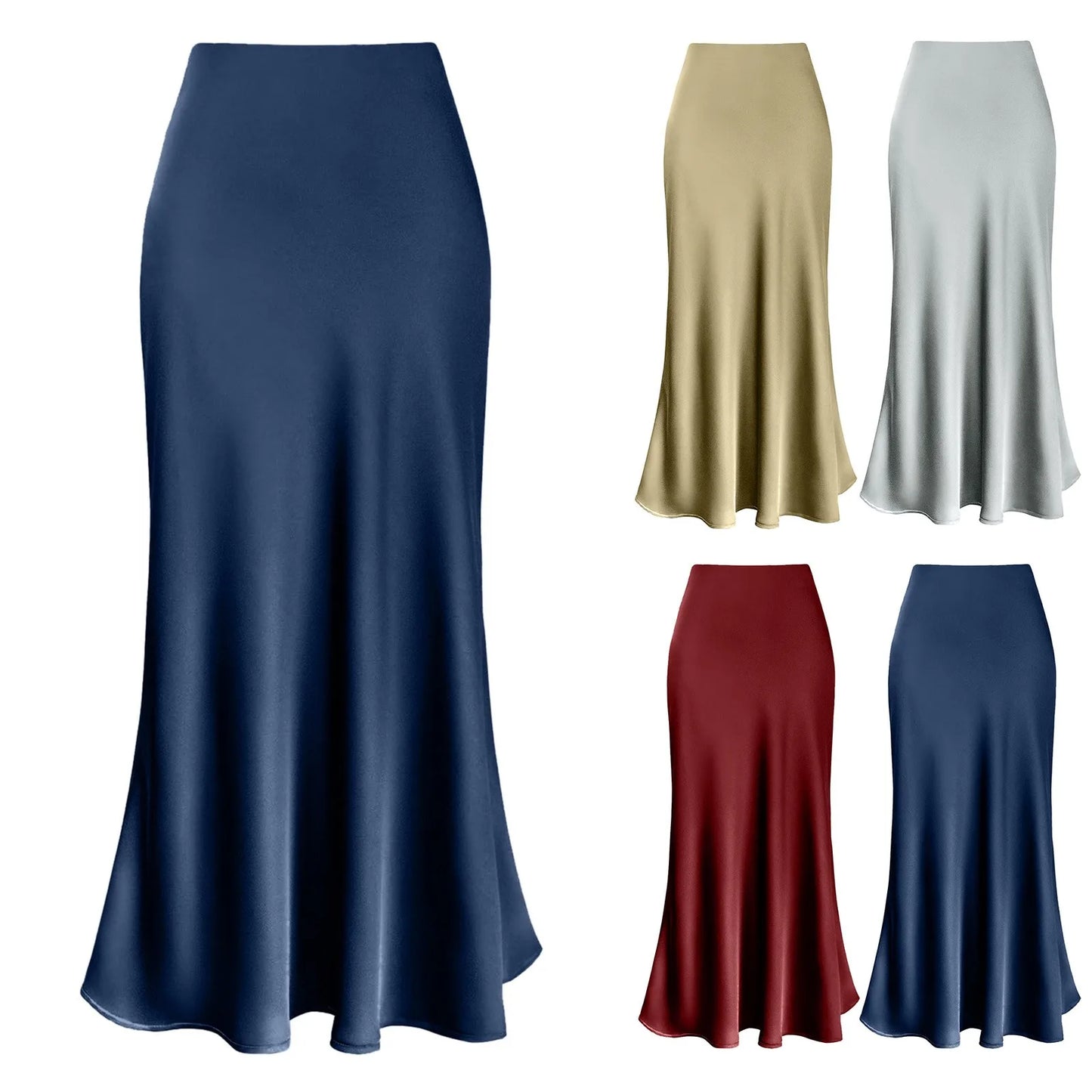 IMIEMIE 2024 Korean Skirt  A-Line Pleated Long Skirts Summer Women Streetwear Elastic Waist Solid Elegant Satin Dress платье For Ladies