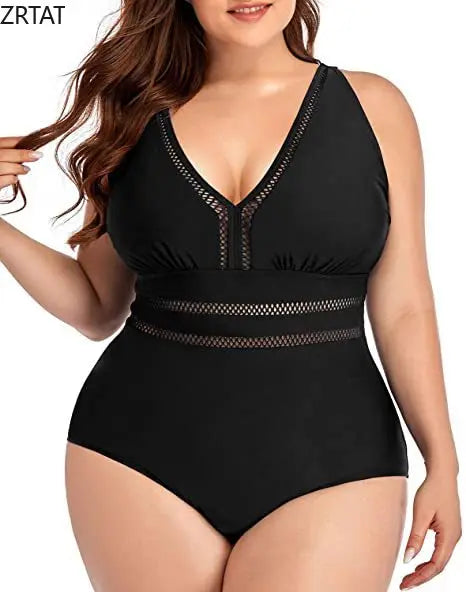 IMIEMIE 2024 New European and American Cross-border One-piece Swimsuit Women's Splicing Cutout Print Swimsuit V-Neck Plus Size Bikini