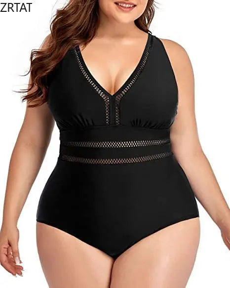 IMIEMIE 2024 New European and American Cross-border One-piece Swimsuit Women's Splicing Cutout Print Swimsuit V-Neck Plus Size Bikini