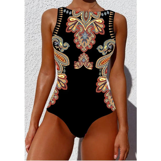 IMIEMIE 2024 New Printed One-piece Swimsuit Classic Printed Lace Up Swimsuit Women's Push Up Flower One-piece Suit Beach Wear For Female