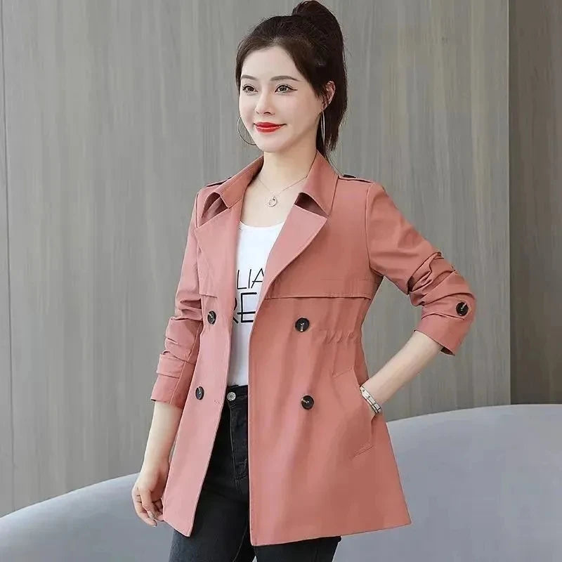 IMIEMIE 2024 New Short Coat Windbreaker Women's Spring Autumn Trench Coat Korean Short Ladies Solid Coat Women Double Bbreasted Outwear