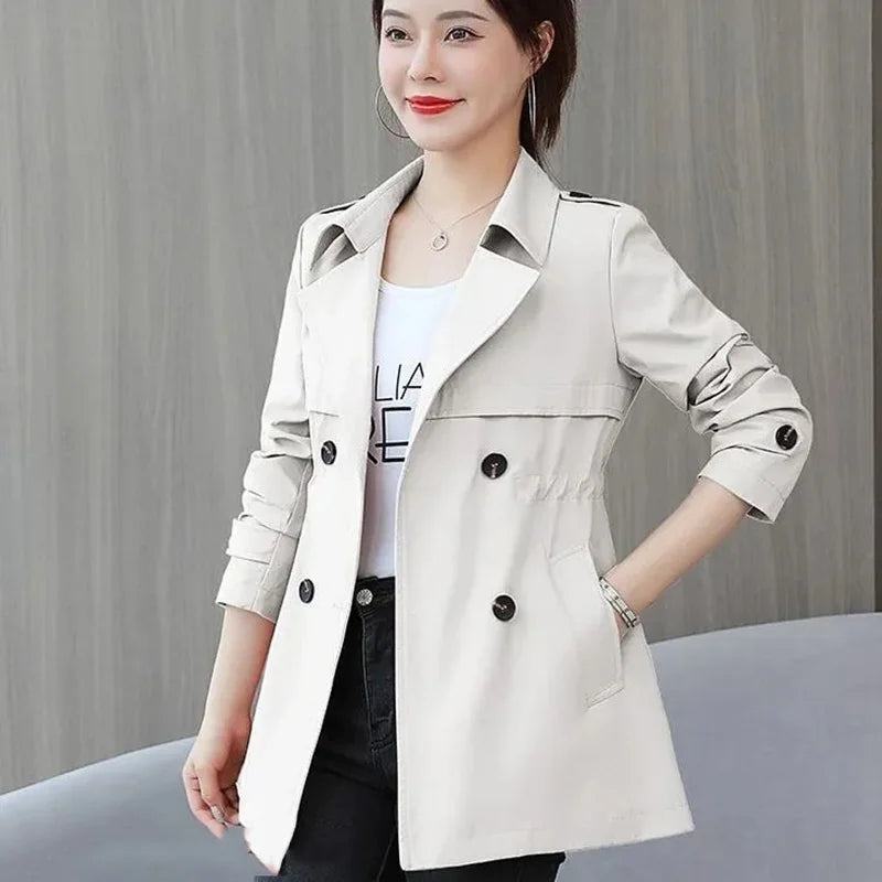 IMIEMIE 2024 New Short Coat Windbreaker Women's Spring Autumn Trench Coat Korean Short Ladies Solid Coat Women Double Bbreasted Outwear