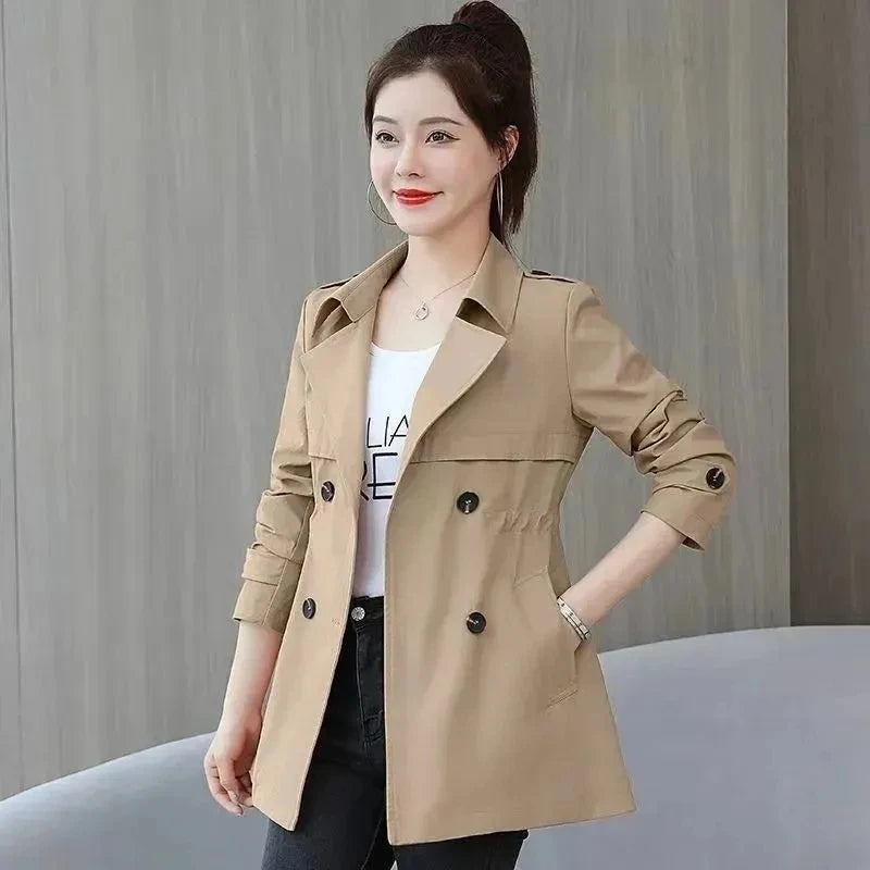 IMIEMIE 2024 New Short Coat Windbreaker Women's Spring Autumn Trench Coat Korean Short Ladies Solid Coat Women Double Bbreasted Outwear