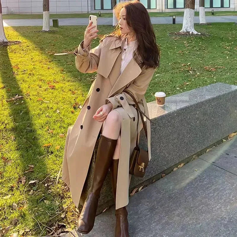 IMIEMIE 2024 New Short Coat Windbreaker Women's Spring Autumn Trench Coat Korean Short Ladies Solid Coat Women Double Bbreasted Outwear