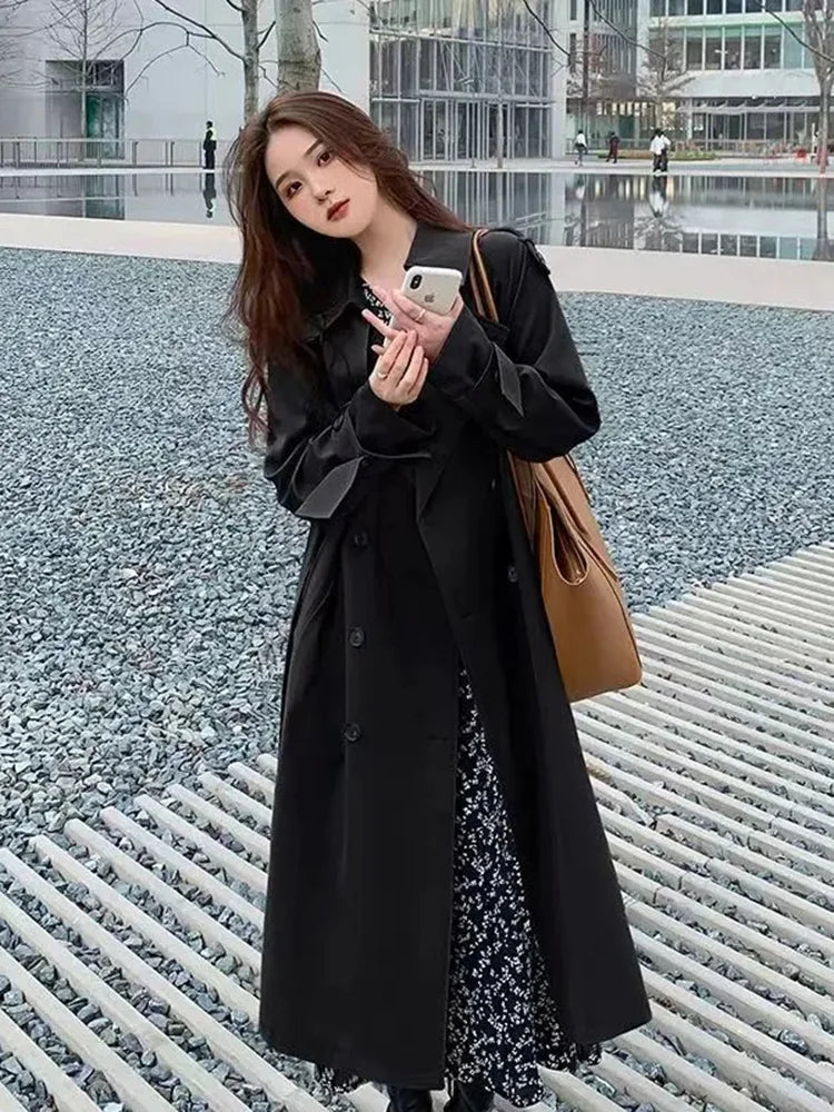 IMIEMIE 2024 New Short Coat Windbreaker Women's Spring Autumn Trench Coat Korean Short Ladies Solid Coat Women Double Bbreasted Outwear