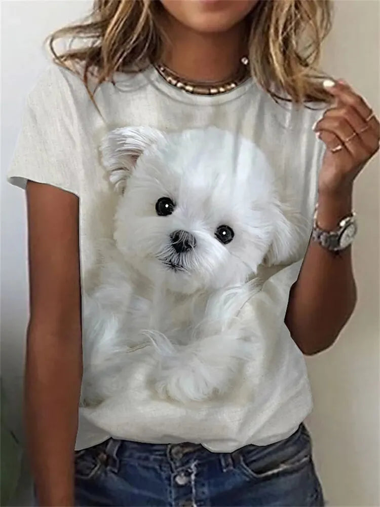 IMIEMIE 2024 New Style T-shirt For Women Cute Dog Graphic Print Female Tees Oversized T-Shirt Summer Women Clothing Short Sleeve Fashion