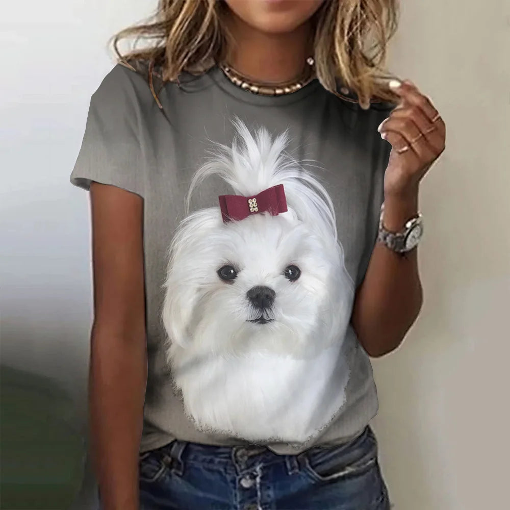 IMIEMIE 2024 New Style T-shirt For Women Cute Dog Graphic Print Female Tees Oversized T-Shirt Summer Women Clothing Short Sleeve Fashion