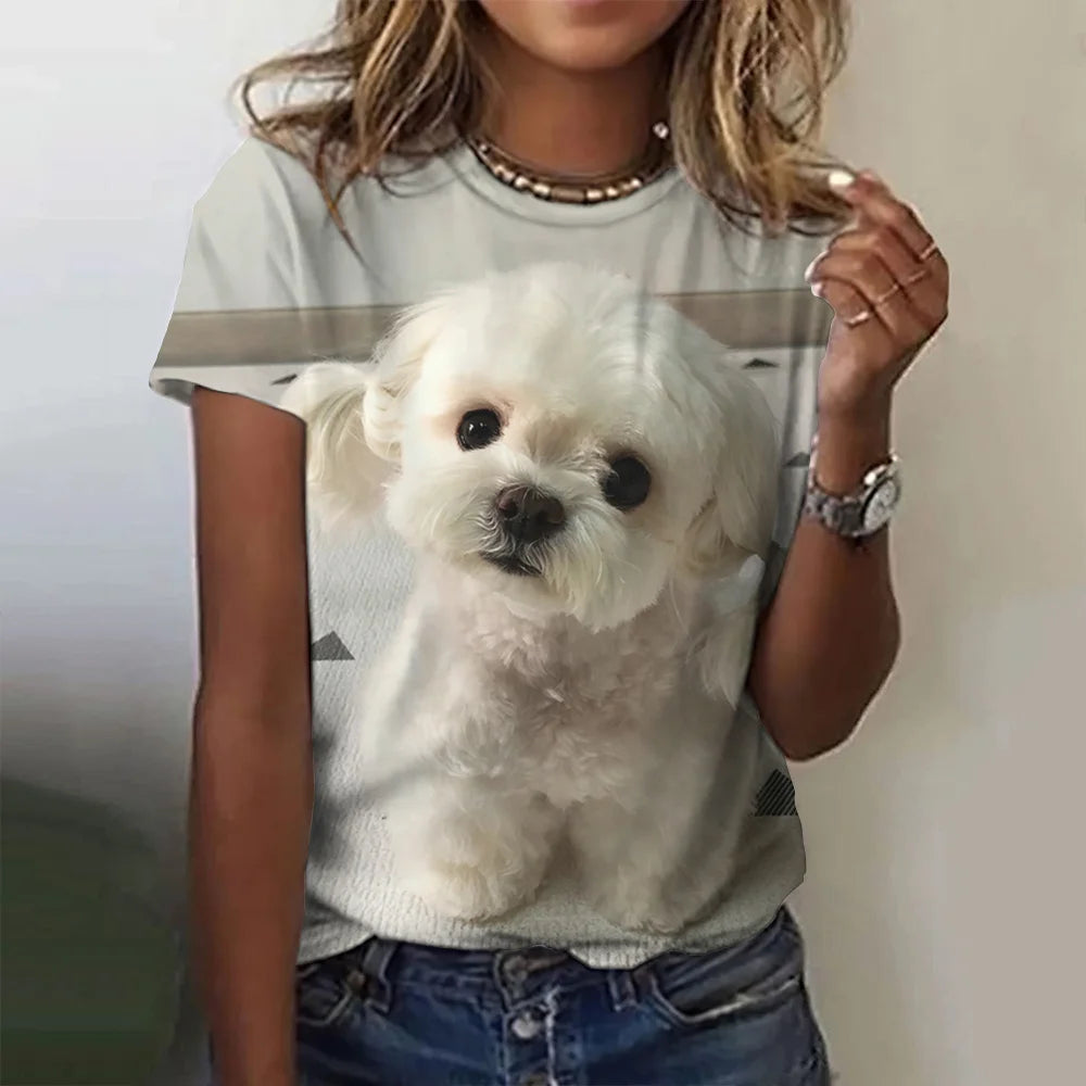 IMIEMIE 2024 New Style T-shirt For Women Cute Dog Graphic Print Female Tees Oversized T-Shirt Summer Women Clothing Short Sleeve Fashion