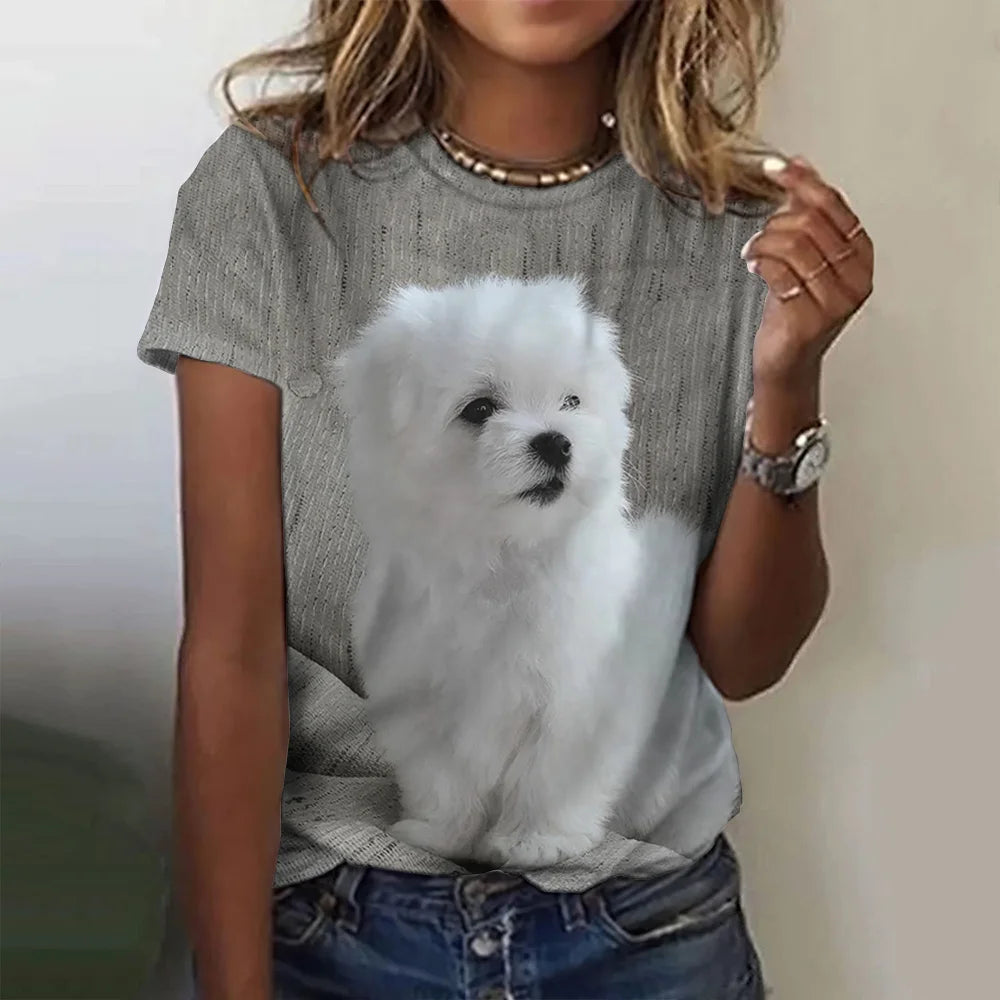 IMIEMIE 2024 New Style T-shirt For Women Cute Dog Graphic Print Female Tees Oversized T-Shirt Summer Women Clothing Short Sleeve Fashion