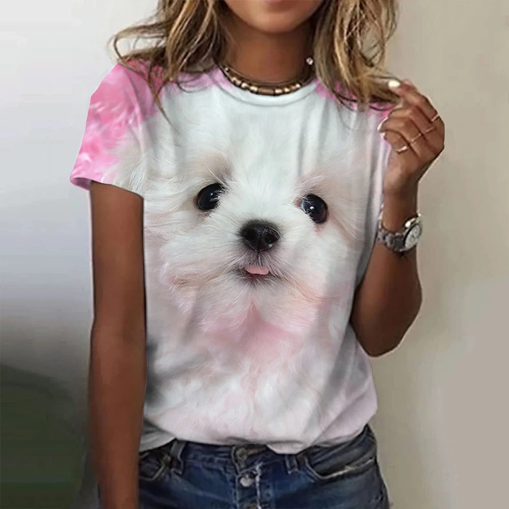 IMIEMIE 2024 New Style T-shirt For Women Cute Dog Graphic Print Female Tees Oversized T-Shirt Summer Women Clothing Short Sleeve Fashion