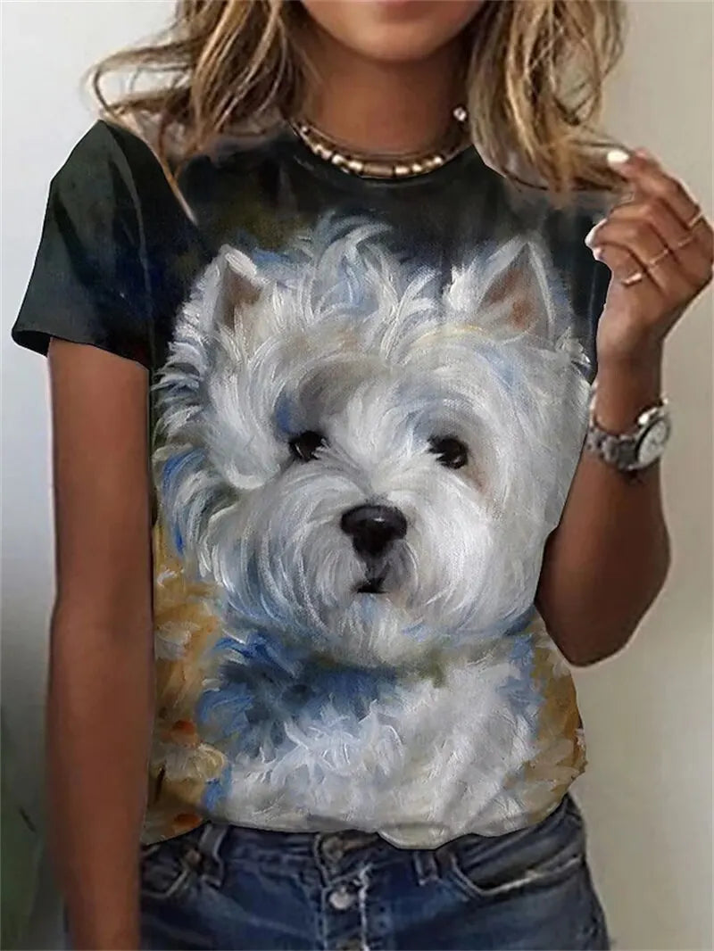 IMIEMIE 2024 New Style T-shirt For Women Cute Dog Graphic Print Female Tees Oversized T-Shirt Summer Women Clothing Short Sleeve Fashion