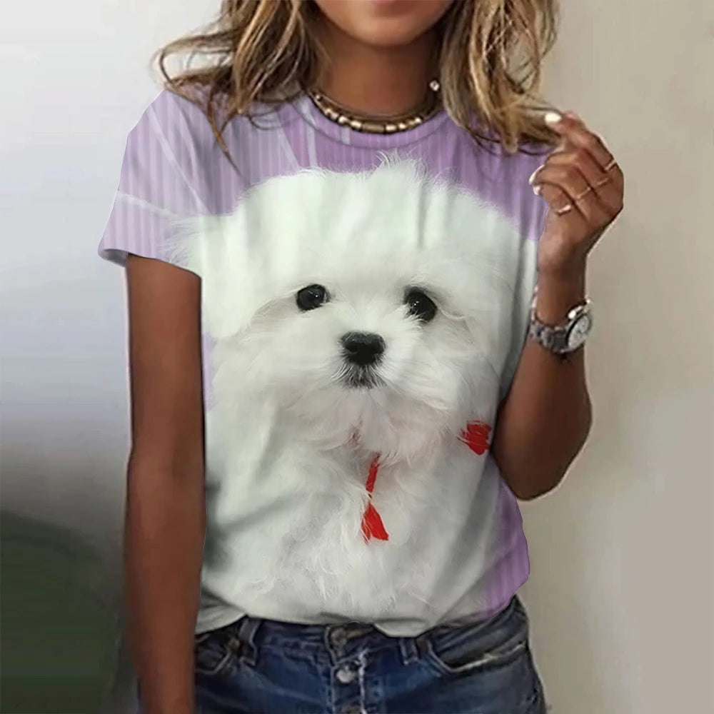 IMIEMIE 2024 New Style T-shirt For Women Cute Dog Graphic Print Female Tees Oversized T-Shirt Summer Women Clothing Short Sleeve Fashion