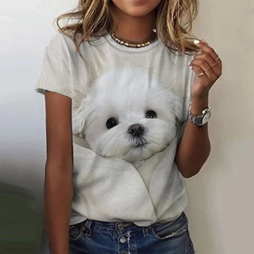 IMIEMIE 2024 New Style T-shirt For Women Cute Dog Graphic Print Female Tees Oversized T-Shirt Summer Women Clothing Short Sleeve Fashion