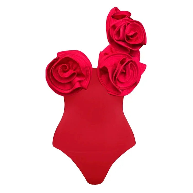 IMIEMIE 2024 New Women‘s Swimsuit and Skirt Sexy Red 3D Flower One Piece  bikini set two pieces  Beachwear Bathing Suit  Swimwear