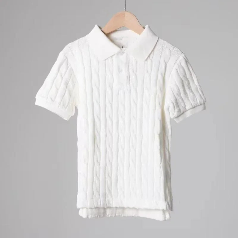 IMIEMIE 2024 RL Summer Women's 100% Cotton Pony Short Sleeve Embroidered Polo Shirt Women's Striped Knit Sweater Pullover Top