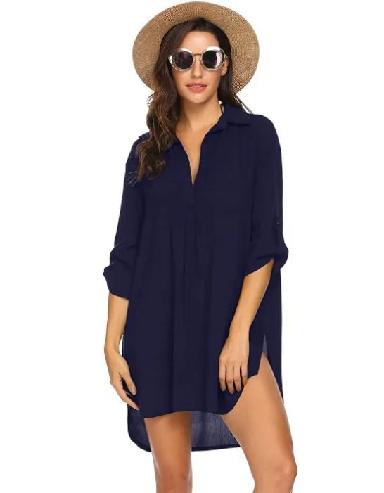 IMIEMIE 2024 Spring/Summer AliExpress Wish European and American women's deep V-neck fashionable beach sun protection swimsuit shirt dre