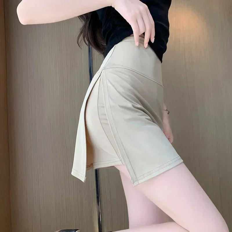 IMIEMIE 2024 Summer New Korean Style Women's Skirts Side Slit Hight Waist Sports A-line Yoga Skirts Shorts Elegant Hip Wrap Skirt Pants