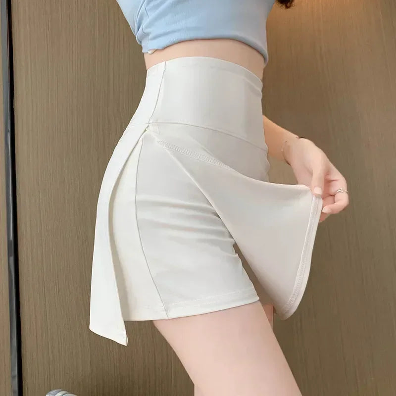 IMIEMIE 2024 Summer New Korean Style Women's Skirts Side Slit Hight Waist Sports A-line Yoga Skirts Shorts Elegant Hip Wrap Skirt Pants