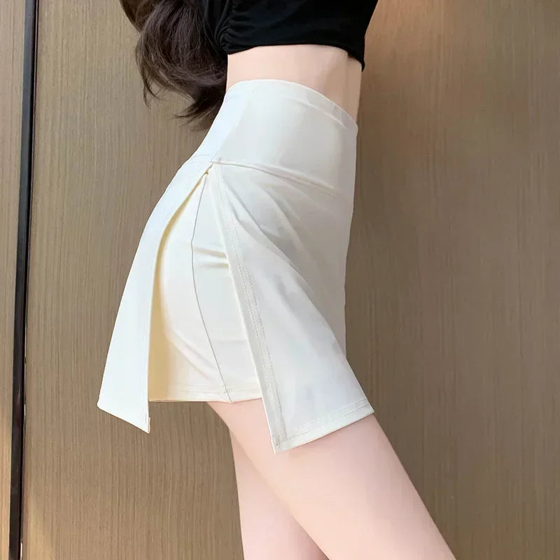 IMIEMIE 2024 Summer New Korean Style Women's Skirts Side Slit Hight Waist Sports A-line Yoga Skirts Shorts Elegant Hip Wrap Skirt Pants