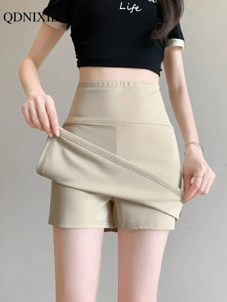 IMIEMIE 2024 Summer New Korean Style Women's Skirts Side Slit Hight Waist Sports A-line Yoga Skirts Shorts Elegant Hip Wrap Skirt Pants