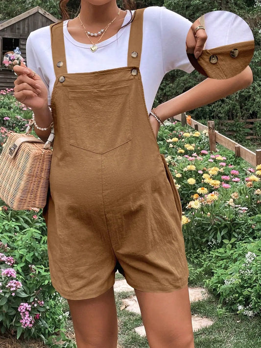 IMIEMIE 2024 Summer New Pregnant Women's Solid Color Suspender Jumpsuit With Adjustable Waist Comfortable Casual Women's Shorts