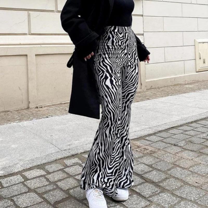 IMIEMIE 2024 Summer Zebra Print Wide Leg Pants Y2K Trousers Sexy High Waist Women New Fashion Casual Female Stripe Streetwear 16395