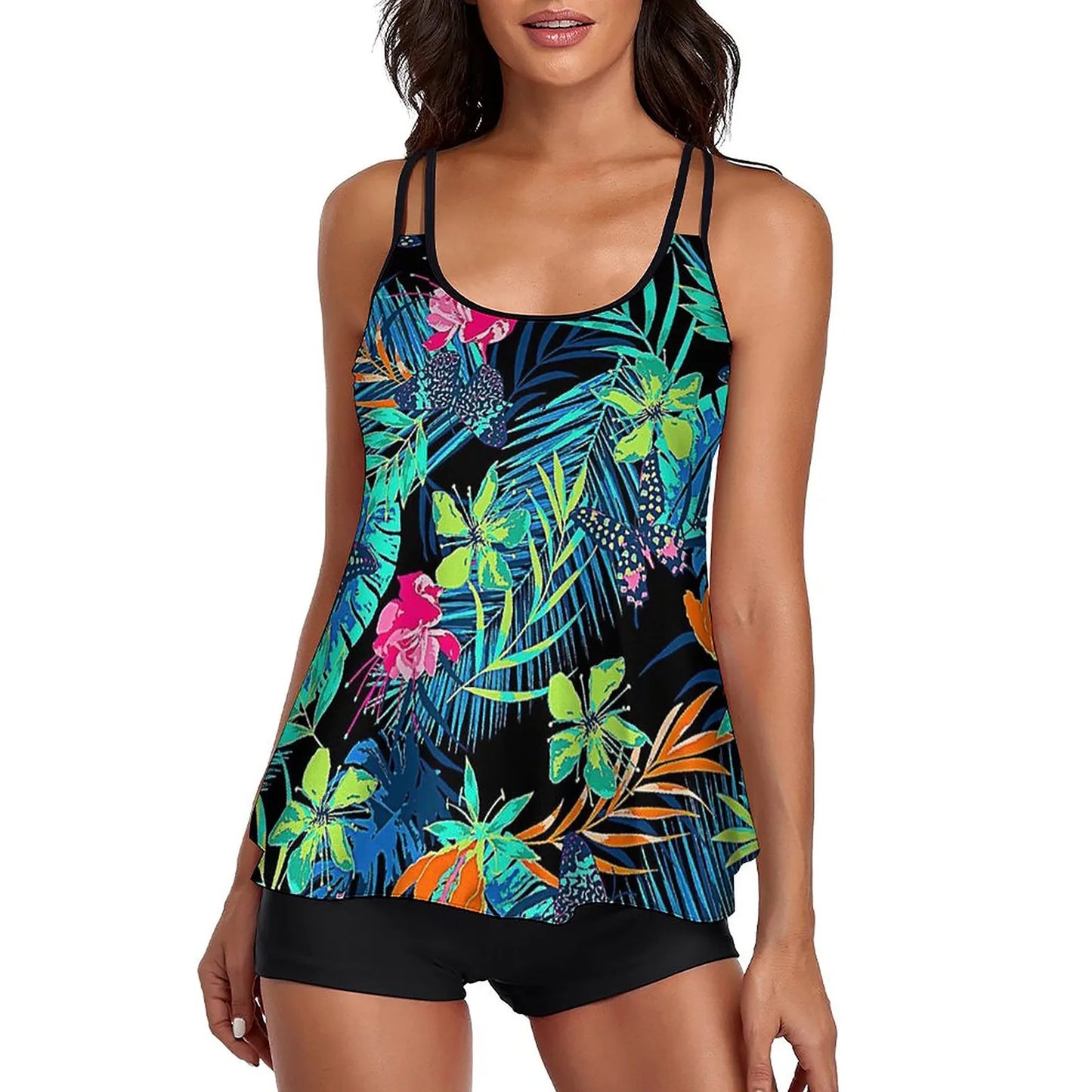 IMIEMIE 2024 Women Floral Printing Bathing Suit Female Two Pieces Swimsuit Female Sexy Bikini Swimwear Summer Ladies Loose Tankini Sets