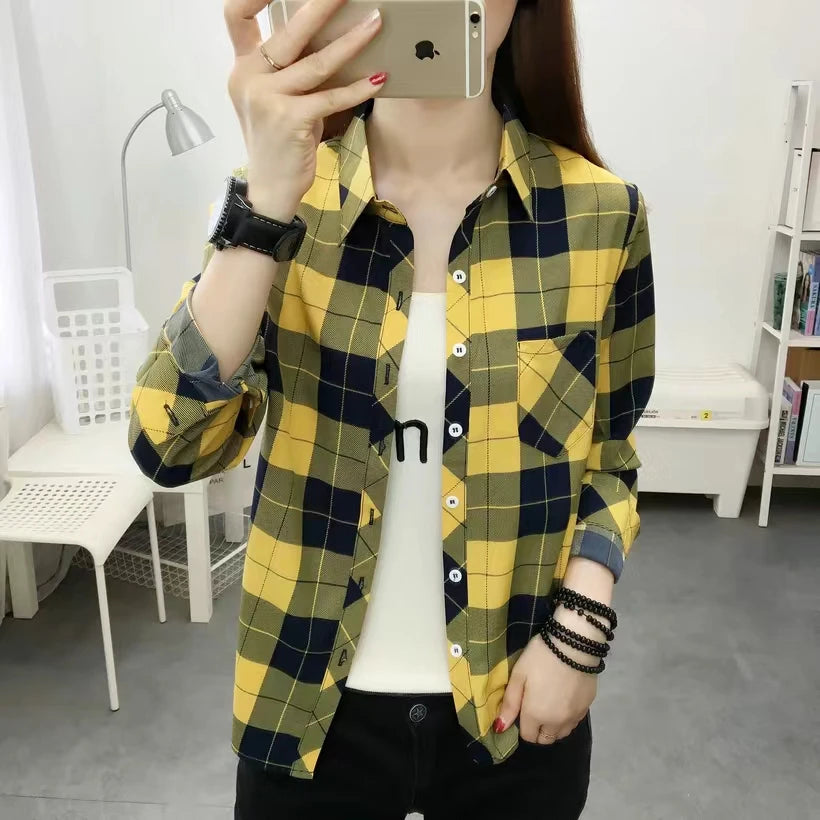 IMIEMIE 2024Spring and Autumn New College Style Women's Long sleeved Bottom Top Cardigan Long sleeved Fashion Plaid Shirt