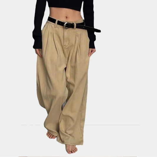 IMIEMIE 23ss Women's High Waisted Loose Flutter Jeans Fashion Wide Leg Trousers Ladies Nicole Y2k Pants Korean Style Cargo Pants Women