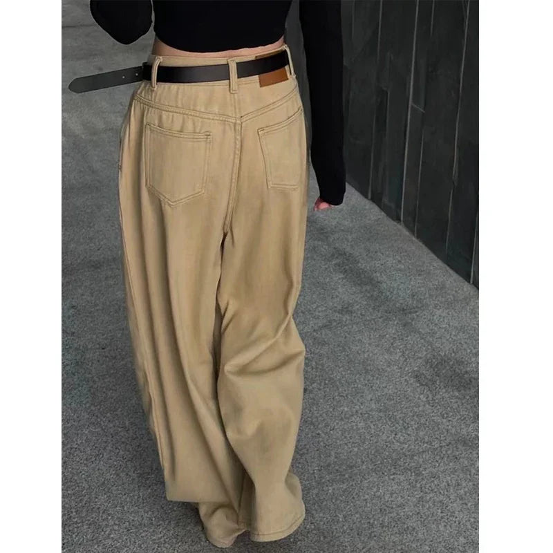 IMIEMIE 23ss Women's High Waisted Loose Flutter Jeans Fashion Wide Leg Trousers Ladies Nicole Y2k Pants Korean Style Cargo Pants Women