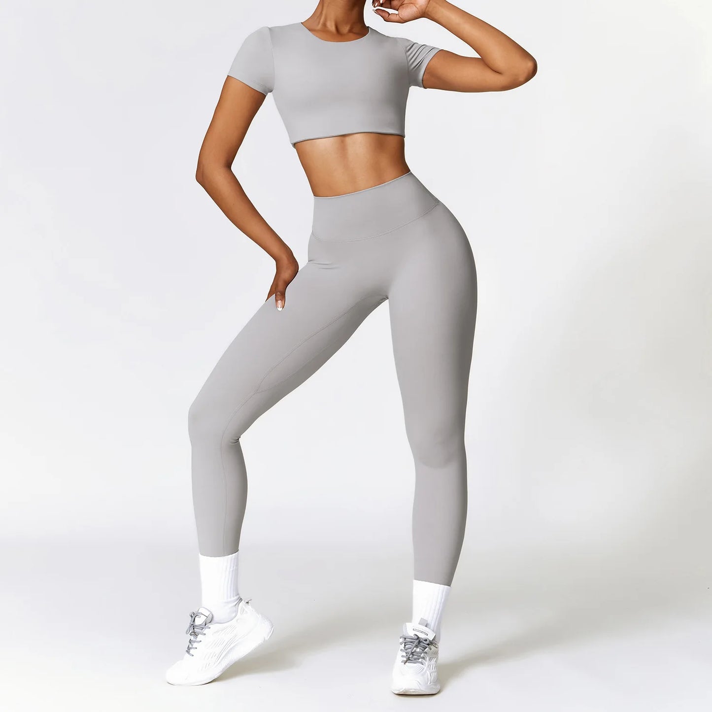 IMIEMIE 2PCS Seamless Yoga Set Women Workout Set Sportswear Gym Clothing Fitness Long Sleeve Crop Top High Waist Leggings Sports Suits