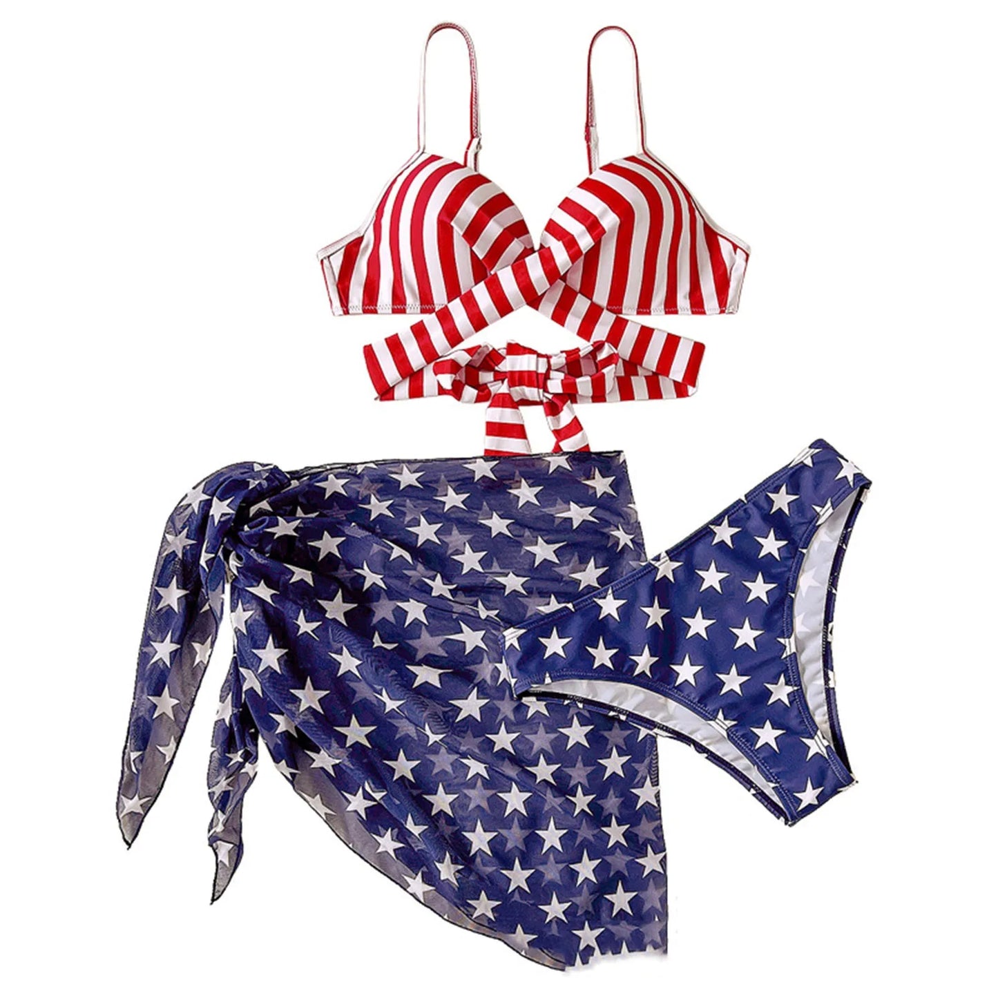 IMIEMIE 3 Pieces Bikini 2024 Women's Sexy Swimsuit Bikini Set Independence Day American Flag Printed Bikinis Push Up Female Bathing Suit