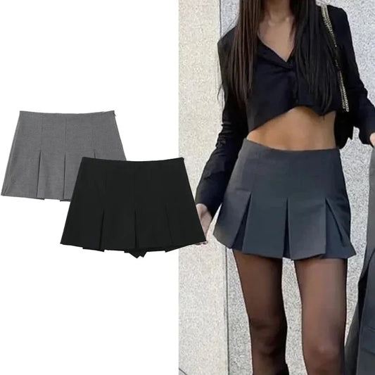 IMIEMIE ASDS Pleated Mini Skirt Pants High Waist Grey Short Skirts Women Summer Black Skirt Shorts Streetwear Casual Women's Skort